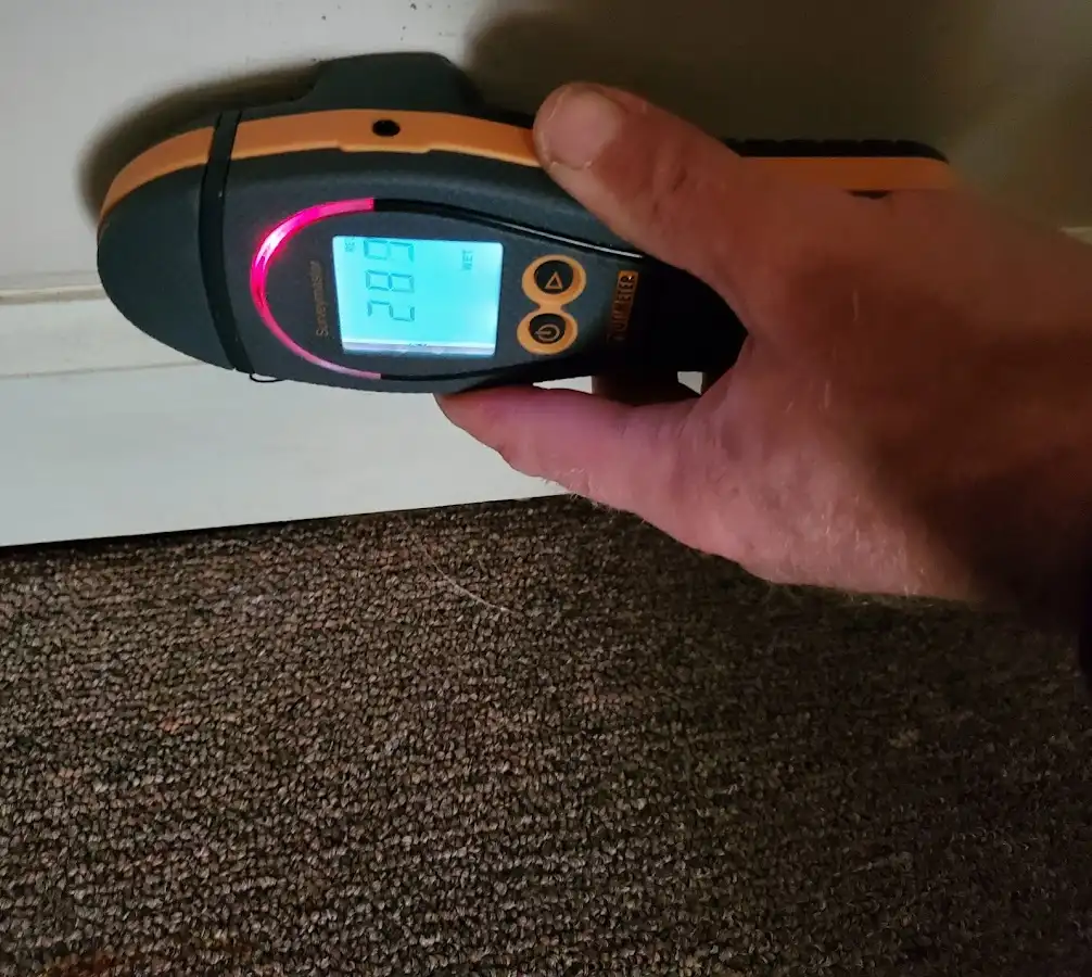 Moisture detection at baseboard during Storm Damage Restoration in Petal